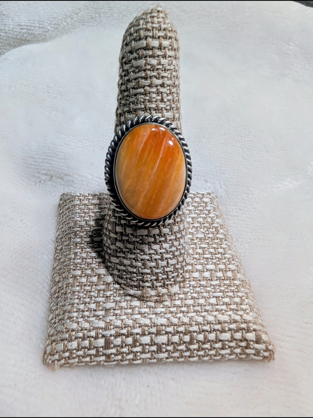 Native Orange Spiny Oval Stone Sterling  Ring